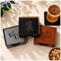 Sous-verres carrés en similicuir PU personnalisables au laser, ensemble de sous-verres en similicuir avec support, supports vierges pour gravure laser, idéal pour les cadeaux