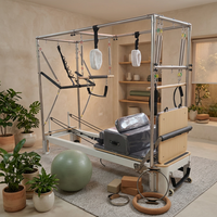 Máquina de Pilates Clásica de Aluminio, Reformer Half Cadillac con Half Trapeze Tower, 2 Filas de Rieles para Resortes, para Entrenamiento de Pilates en Estudio
