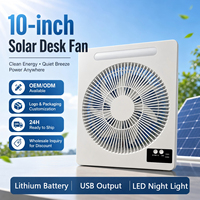 Ventilateur de bureau solaire de 10 pouces avec batterie au lithium de 7200 mAh, sortie USB, ventilateur de table portable de 12 W avec certificat CE RoHS, lumière nocturne