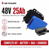 Kit batterie vélo électrique Ansen 48V 25Ah liquide triangulaire 1200Wh INR21700-50G avec BMS à équilibrage actif, ensemble complet et chargeur étendu