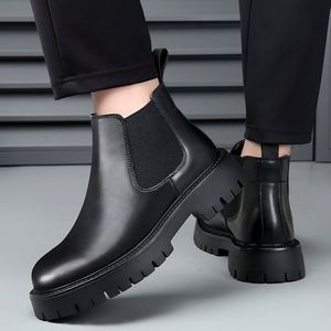 Bottes d'hiver grande taille 38-48 en cuir de vachette de qualité, bottines Chelsea classiques, élégantes chaussures habillées pour hommes - Product Image 4