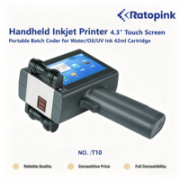 Imprimante à jet d'encre portable Ratopink T10 avec écran tactile de 4,3 pouces, codeur par lots portable pour encre à base d'eau/huile/UV, cartouche de 42 ml