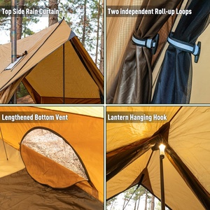 Tente de <span class=keywords><strong>camping</strong></span> carrée quatre saisons Hot Cabin <span class=keywords><strong>Chalet</strong></span> 70 Pro, tente murale portable avec cheminée, deux poteaux, pour 2-3 personnes, randonnée - Product Image 6