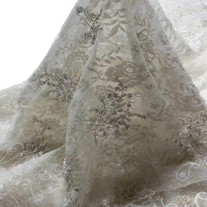 Tessuto in Pizzo di Lusso con Paillettes, Doppio Strato di Filato con Perline, Tessuto Ricamato in Pizzo Dorato per Abiti <span class=keywords><strong>da</strong></span> Donna e Cerimonia - Product Image 1