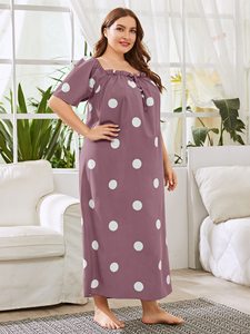 <span class=keywords><strong>Robe</strong></span> de nuit <span class=keywords><strong>longue</strong></span> en coton pour <span class=keywords><strong>femme</strong></span>, à coupe étroite, à pois, personnalisée, grande taille, nouvelle collection - Product Image 5