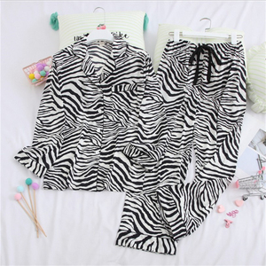 Hot Sale Leopard Print Polyester/Cotton Elastic Waist <strong>Thermal</strong> <strong>Long</strong> <strong>Sleeve</strong> 2 Piece Pajamas Nightwear for <strong>Women</strong> - Product Image 2