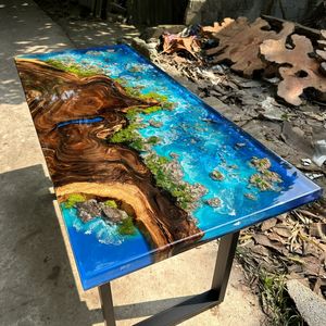 โต๊ะกาแฟหรือโต๊ะรับประทานอาหารไม้เนื้อแข็งสั่งทำพิเศษ งานแฮนด์เมดขอบไม้ธรรมชาติเคลือบอีพ็อกซี่เรซิ่น สินค้าขายดีสำหรับส่งออก - Product Image 4