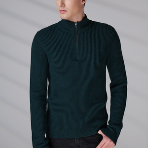 Pull en laine mérinos côtelé pour homme, de haute qualité, design simple, couleur unie, avec logo personnalisé, col zippé quart, vente en gros - Product Image 5