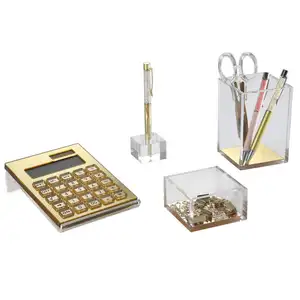 Custom Logo Manufacturer Table Decorate With Calculator Acrylic Office Table Stationery Set