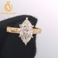 Bague solitaire en or 14 carats gravé, diamant de laboratoire marquise 3 carats, style Art Déco vintage, bijou de mariée, cadeau