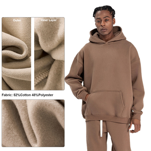 Biểu Tượng Tùy Chỉnh Thời Trang Nặng Màu Rắn Quá Khổ Lông Cừu Hoodies Không Có Dây Dày Nặng Đồng Bằng 350GSM Trống Áo - Product Image 3