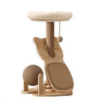 Arbre à chat compact tout-en-un en sisal, griffoir et lit, résistant à l'usure, sans peluches, sans débris, avec boule rotative, jouet pour animaux de compagnie, style mignon
