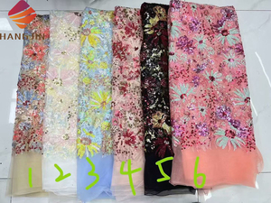 Tessuto in Pizzo di Lusso con Perline e Paillettes, Motivo Floreale 3D Ricamato, Tulle con Paillettes per <span class=keywords><strong>Abiti</strong></span> <span class=keywords><strong>da</strong></span> <span class=keywords><strong>Sposa</strong></span> - Product Image 6