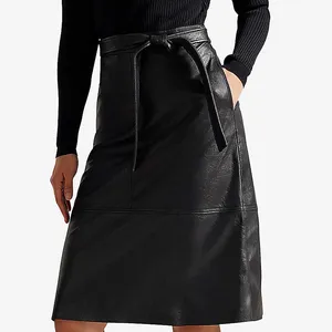Falda Midi elegante de cuero para mujer, falda a la moda, personalizada, 2022
