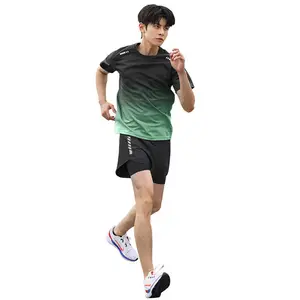 Erkek buz ipek tişört çabuk kuruyan giysiler gevşek şort kısa kollu spor sabah koşu antrenman kıyafeti yeni eşofman