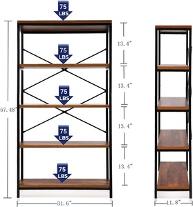 Fábrica al por mayor <span class=keywords><strong>de</strong></span> 5 niveles <span class=keywords><strong>de</strong></span> diseño moderno marco <span class=keywords><strong>de</strong></span> metal marrón estanterías 58 \ "H <span class=keywords><strong>escalera</strong></span> estanterías hogar Oficina muebles sala <span class=keywords><strong>de</strong></span> estar - Product Image 5