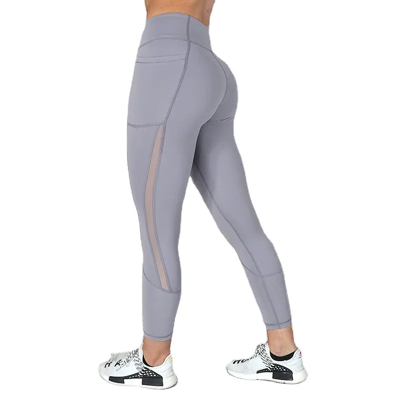 Plus size XL Spandex vita Trainer leggings con tasche In Sexy Butt Lifting personalizzato filato netto gamba laterale per le donne