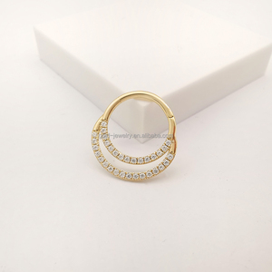 <strong>14k</strong> Solid Yellow Gold Piercing Jewelry Hoop Zircon <strong>Nose</strong> Rings Cute Design Fine Jewelry - Product Image 3