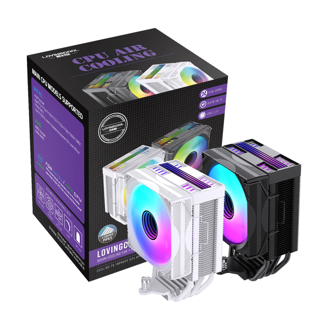 Lovingcool Wholesale High Performance 90mm Pc Processor Cooling Fan for Gaming Computer 4 Heatpipe Rgb Cpu Air Cooler
