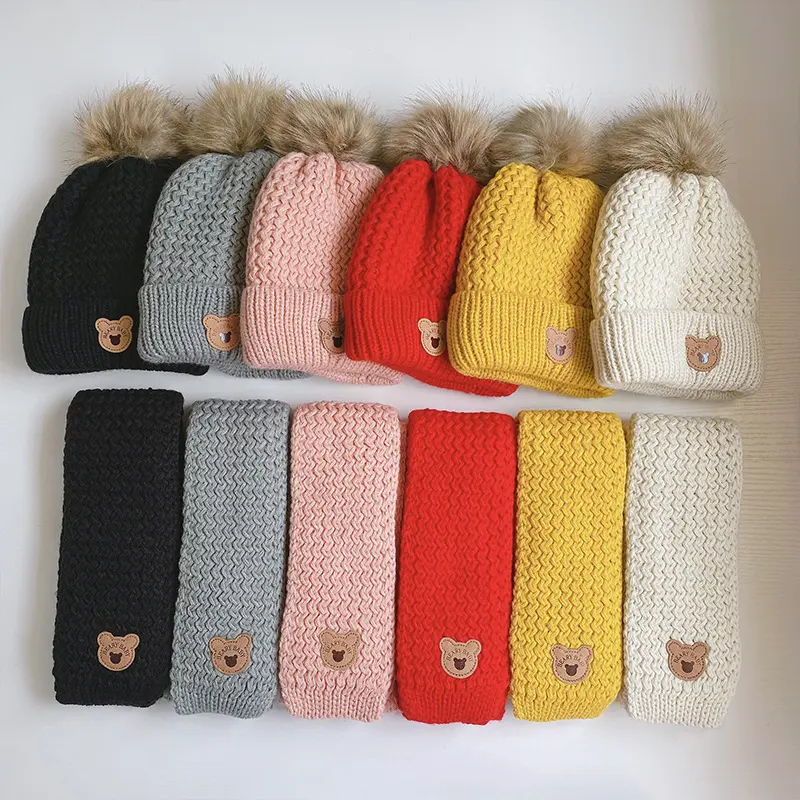 مجموعة أوشحة وقبعات للأطفال منسوجة دافئة شتوية عالية الجودة للأطفال