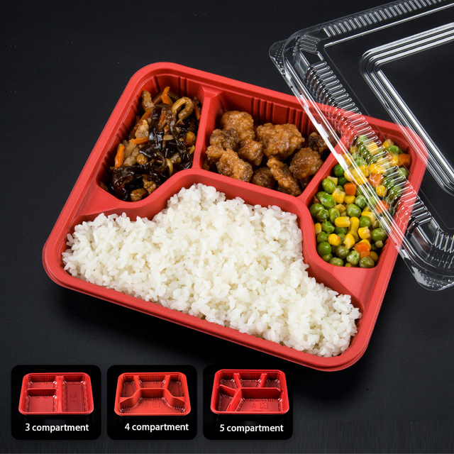 Disposable Lunch Box PP Plastic Takeaway Food Packaging 4 Compartment Microwave Food Container