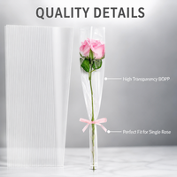 Manchon en plastique transparent pour rose unique, sac d'emballage trapézoïdal en BOPP pour bouquet, idéal pour l'affichage floral en supermarché