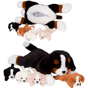 Peluches de Perro - Mamá Bernés con 4 Cachorros en su Barriga, Peluche Súper Suave y Abrazable, Lavable, Imaginativo, para Niños - Product Image 1