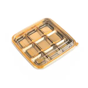 1303 9 griglie usa e getta PET/PS scatola sushi togo quadrato per andare piatto giapponese in plastica vassoio sushi con coperchio di cioccolato scatola di caramelle