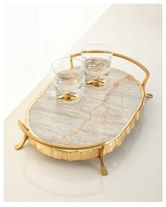Marble Tray marble serving tray marble breakfast tray with metal handle wholesale Manufacturer