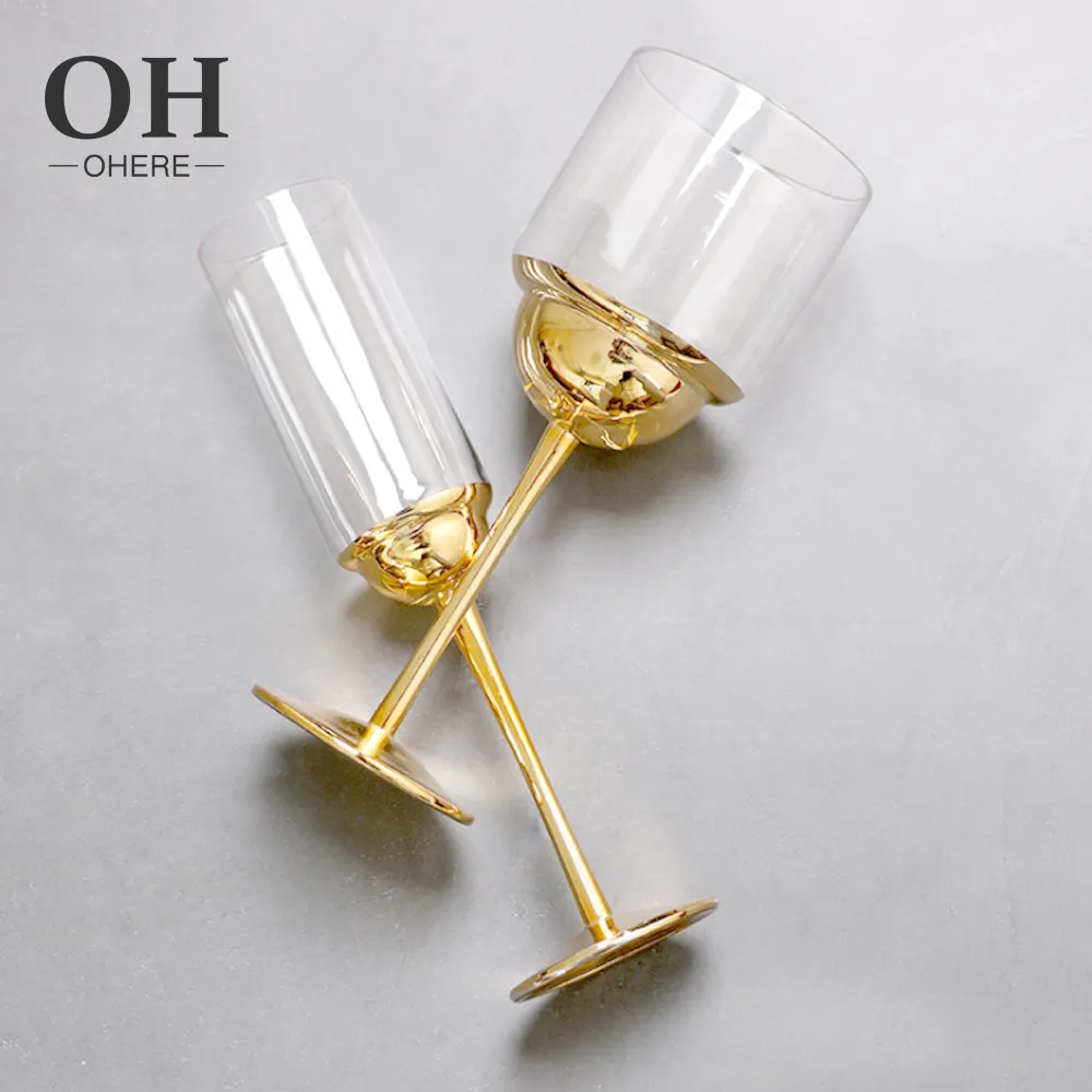 gold and rose gold red wine glass cup and champagne glass creative candle shape transparent crystal material for party and party