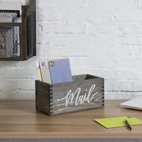 Boîte de rangement pour courrier en bois massif gris rustique, design incurvé sculpté, multifonction, forme cube, pour lettres et cartes postales