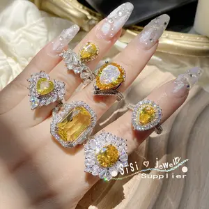 2024 đồ trang sức thời trang Srilanka Topaz Nhẫn kim cương resizable với 18K mạ vàng của phụ nữ sang trọng Citrine nhẫn cho đám cưới