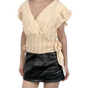 Haut sexy à manches courtes et col en V pour femme, nouvelle mode, taille élastique, OEM - Product Image 2