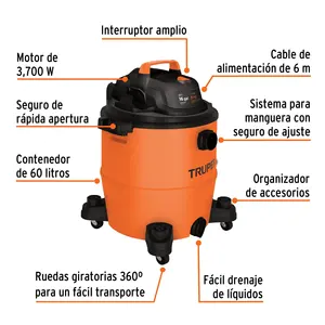 Aspirateur eau et poussière BOX 1, 16 gal, plastique, TRUPER - Product Image 2