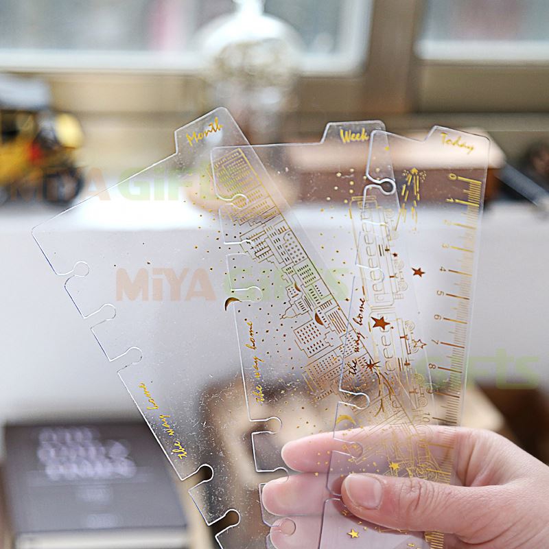Прозрачная линейка из ПВХ, пластиковая линейка на заказ, предварительно пробиваемая разделитель для ежедневного планировщика, разделитель страниц с сегодняшним язычком