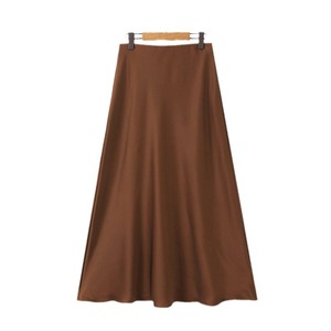 รันฉีเอ-ไลน์กระโปรงมิดิผู้หญิงผ้าซาตินสีทึบเอวปกติเงา N9014 - Product Image 1