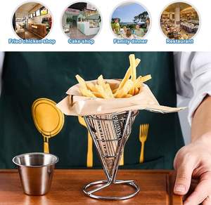 Panier à frites en forme de cône avec coupelle à sauce – Support métallique pour frites, idéal pour la cuisine, les pique-niques, les fêtes et les réceptions à domicile - Product Image 6
