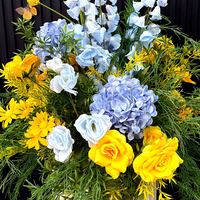 Ensemble de fleurs artisanales en soie bleu et jaune, durable, pour décoration suspendue ou au sol, toile de fond de mariage, fête d'anniversaire, vitrine extérieure, événement