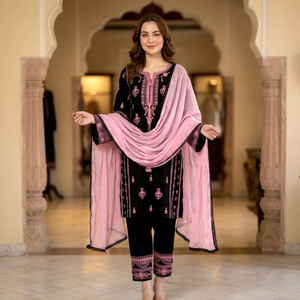 Collection de costumes palazzo pour mariage, découvrez notre travail de broderie de créateur avec effet miroir en papier, véritable kurta à effet miroir - Product Image 1