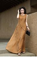 Robe longue plissée sans manches pour femme, style décontracté et élégant, coupe ample à volants, taille naturelle, ligne A