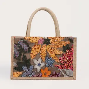 Sequin Tote Bag Women's Embroidery Woven Handbags Large Capacity Knot Handbag Straw Woven Bag