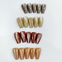 Capsules d'ongles amovibles en ABS à couverture complète, 4 couleurs assorties, motif œil de chat, avec designs étoilés lumineux