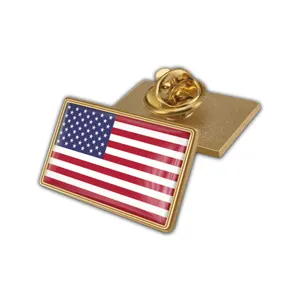 Personalizzato Wold National Gold Metal Country Small American Flag Zinc Domed Epoxy Sticker Badge Pin per giacca