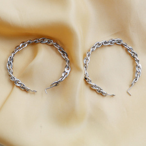 Titanium Steel Cuff Earrings Steel Color Geometric Design Party Fashion Statement Earrings - Product Image 2