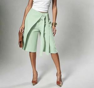 Office <strong>Lady</strong> Elegant Skirt Pants, High Waist Straight Leg Layered Wrap <strong>Culottes</strong> with Sash Detail - Product Image 4