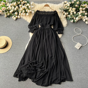 Primavera y otoño nuevo temperamento suave vestido francés cintura torcida manga farol cerrada Falda larga de columpio grande - Product Image 6