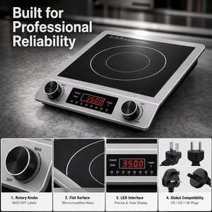 Table de cuisson à induction plate commerciale 3500W 110V 220V portable pour restaurant, hot pot, café, cuisine et services alimentaires - Product Image 4