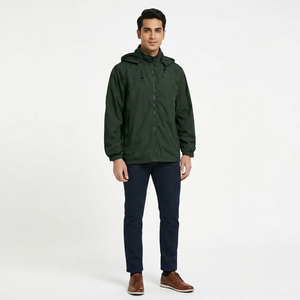 OEM Winter Sports Outdoor Casual Men's <b>Canvas</b> Windbreaker Stand Hooded Fleece Waterproof Breathable Front <b>Plain</b> Dyed Raincoat - Product Image 1
