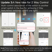 Interruptor de Luz Inteligente ZigBee con Cable Neutro o sin Cable Neutro, Sin Necesidad de Condensador, Compatible con Smart Life/Tuya, 2/3 Vías
