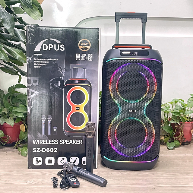 SZ-D602 Trolley Blue-tooth Party DJ Speaker Dual Wireless Mic, Real 60W Super Bass RGB Light Portable Karaoke Outdoor BT Speaker